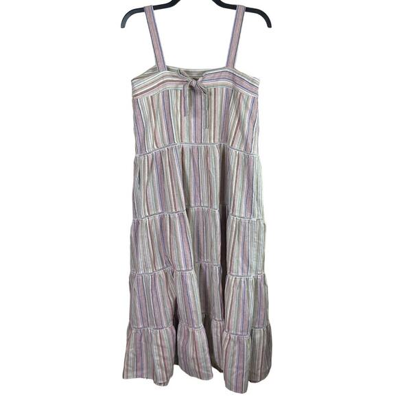 Tart Tiered Midi Dress Women's Large Multicolor Striped Linen Blend Tank Strap - Picture 5 of 14